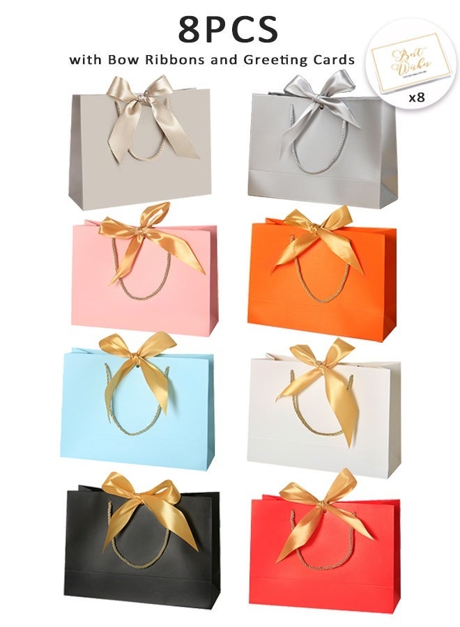 8 قطع أكياس هدايا، مع شريط فيونكة وبطاقات تهنئة، أكياس هدايا ورقية ملونة مقاومة للماء، لحفلات استقبال المولود الجديد، أعياد الميلاد، حفلات الزفاف، الحفلات، المهرجانات، العطلات (8 ألوان) - Image 1